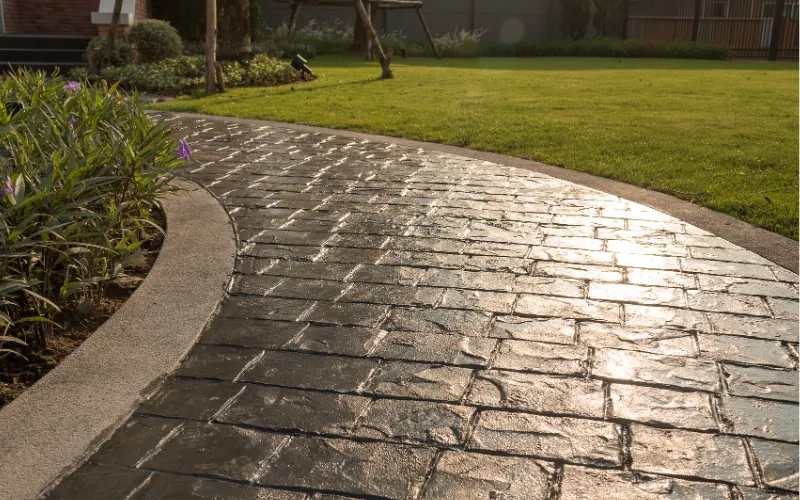 stamped concrete walkway to front steps